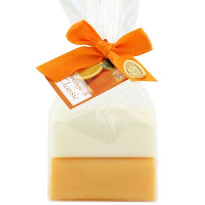 Sheep milk soap square 100g 2 pieces packed with a bow, Classic/Orange 