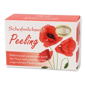 Schafmilchseife eckig 100g Schachtel, Peeling mit Mohn weiß 