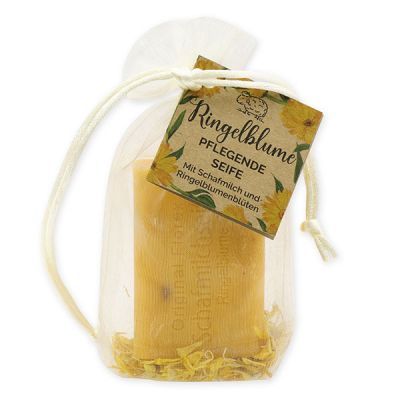 Sheep milk soap 100g with marigold petals in organza bag "feel-good time", Marigold 