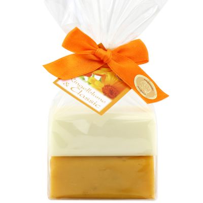 Sheep milk soap square 100g 2 pieces packed with a bow, Classic/Marigold 