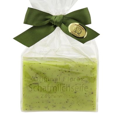 Sheep milk soap square 100g in a cellophane bag, Lemon balm 