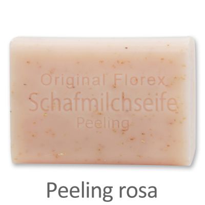 Schafmilchseife eckig 100g, Peeling mit Mohn rosa 