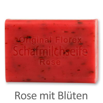 Schafmilchseife eckig 100g, Rose mit Blüten 