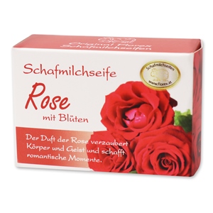 Sheep milk soap square 100g in paper box, Rose with petals 