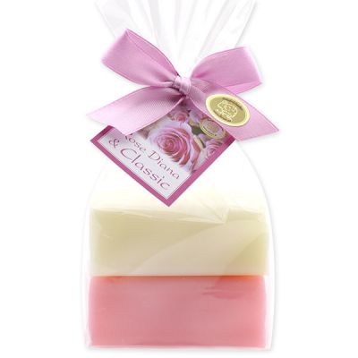 Schafmilchseife eckig 100g 2er verpackt mit Schleife, Classic/Rose Diana 