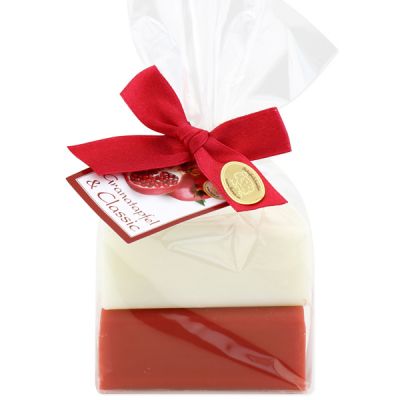 Sheep milk soap square 100g 2 pieces packed with a bow, Classic/Pomegranate 