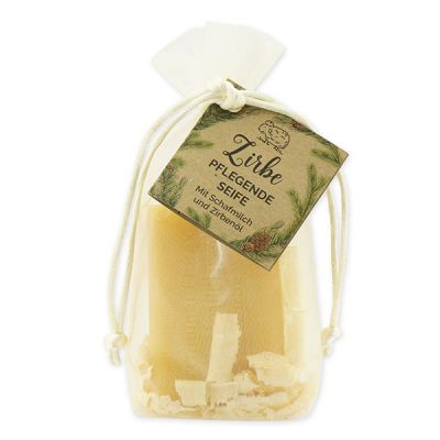 Sheep milk soap 100g with swiss pine shavings in organza bag "feel-good time", Swiss pine 