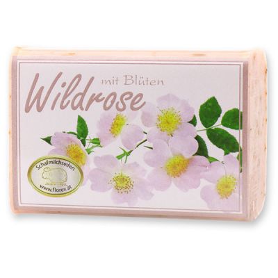 Sheep milk soap square 100g modern, Wild rose with petals 