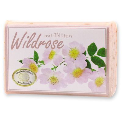 Schafmilchseife eckig 100g modern, Wildrose mit Blüten 