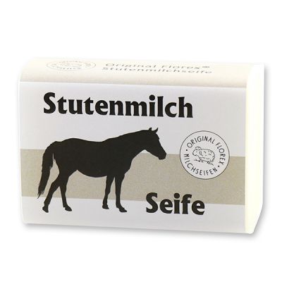 Milchseife eckig 100g mit Schleife, Stutenmilch 