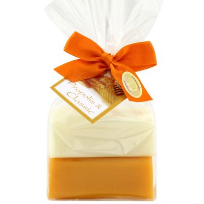 Sheep milk soap square 100g 2 pieces packed with a bow, Classic/Propolis 