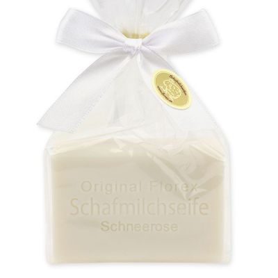 Sheep milk soap square 100g in a cellophane bag, Christmas rose white 