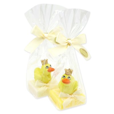 Sheep milk soap square 35g decorated with a duck in a cellophane bag, Classic/grapefruit 