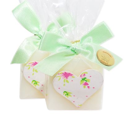 Sheep milk quadrat soap 35g decorated with a heart in a cellophane, Classic 