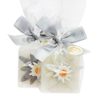 Sheep milk quadrat soap 35g, decorated with Edelweiss in a cellophane, Classic 