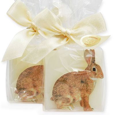 Sheep milk quadrat soap 35g, decorated with a rabbit in a cellophane, Classic 