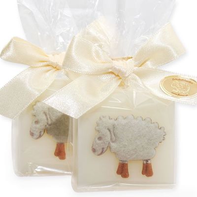 Sheep milk quadrat soap 35g, decorated with a sheep in a cellophane, Classic 