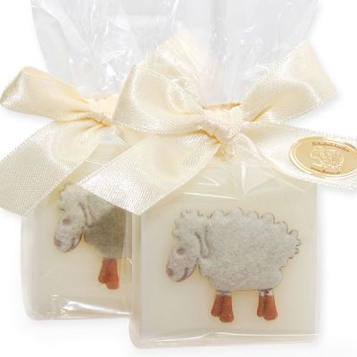 Schafmilchseife Quadrat 35g dekoriert mit Schaf in Cello, Classic 