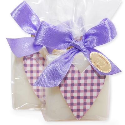 Sheep milk quadrat soap 35g decorated with a heart in a cellophane, Classic 