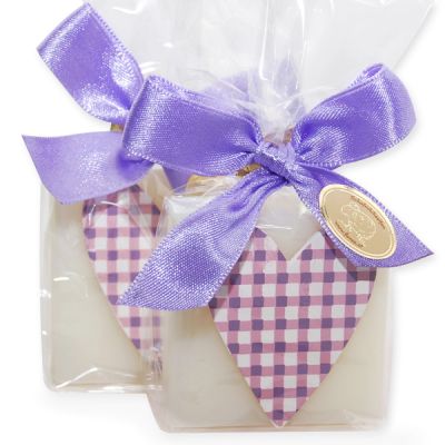 Sheep milk quadrat soap 35g, decorated with a heart in a cellophane, Classic 