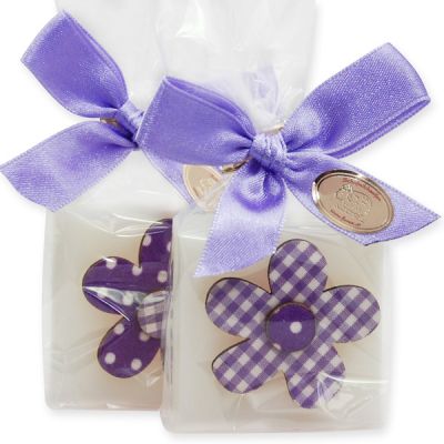Sheep milk quadrat soap 35g decorated with a flower in a cellophane, Classic 