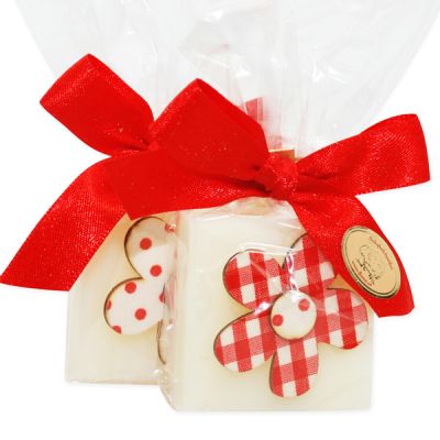 Sheep milk soap 35g decorated with a red flower in a cellophane, Classic 