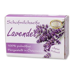 Palmölfreie Schafmilchseife eckig 150g modern, Lavendel 
