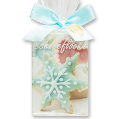 Sheep milk soap 150g in a cellophane bag "Schneeflocke", Christmas rose white 