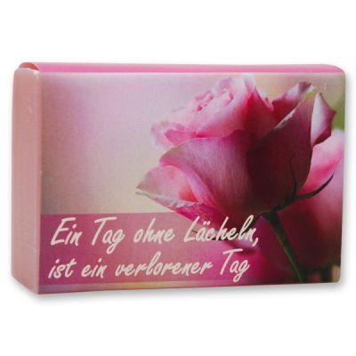 Schafmilchseife eckig 150g "Ein Tag ohne Lächeln, ist ein verlorener Tag", Pfingstrose 