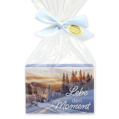 Schafmilchseife eckig 150g in Cello "Lebe den Moment", Schneerose 