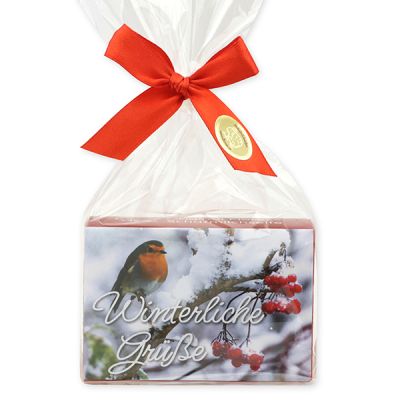 Schafmilchseife eckig 150g in Cello "Winterliche Grüße", Granatapfel 