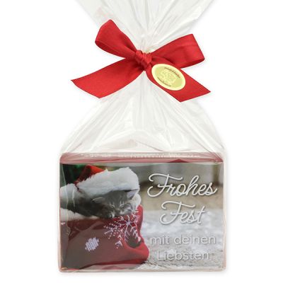 Schafmilchseife eckig 150g in Cello "Frohes Fest mit deinen Liebsten", Granatapfel 