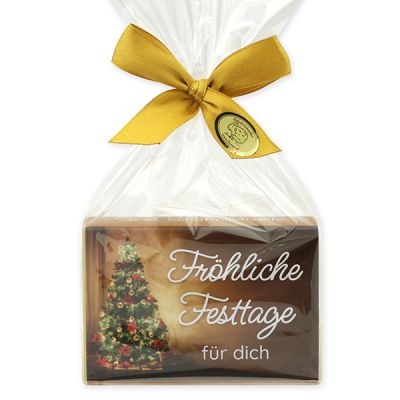 Schafmilchseife eckig 150g in Cello "Fröhliche Festtage für dich", Zirbe 