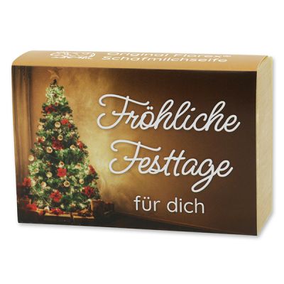 Schafmilchseife eckig 150g "Fröhliche Festtage für dich", Zirbe 