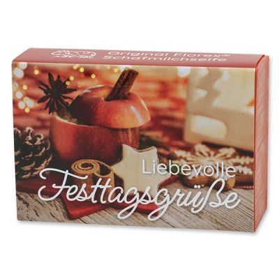 Schafmilchseife eckig 150g "Liebevolle Weihnachtsgrüße", Granatapfel 