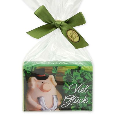 Schafmilchseife eckig 150g in Cello "Viel Glück", Eisenkraut 