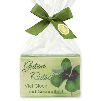 Schafmilchseife eckig 150g in Cello "Guten Rutsch! Viel Glück und Gesundheit", Eisenkraut 