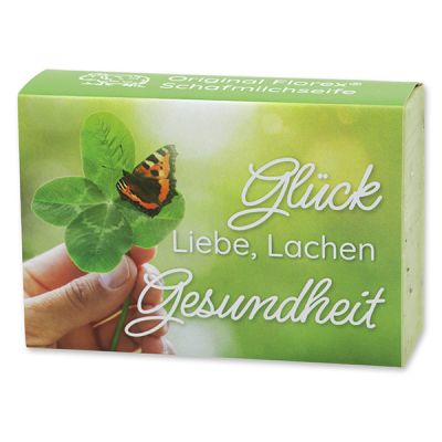 Schafmilchseife eckig 150g "Glück, Liebe, Lachen, Gesundheit", Eisenkraut 
