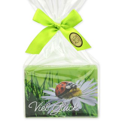 Schafmilchseife eckig 150g in Cello "Viel Glück", Eisenkraut 