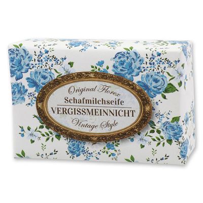 Schafmilchseife eckig 150g "Vintage-Motiv 114", Vergissmeinnicht 