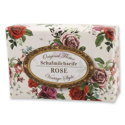 Schafmilchseife eckig 150g "Vintage-Motiv 139", Rose 