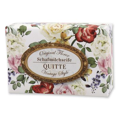 Schafmilchseife eckig 150g "Vintage-Motiv 143", Quitte 