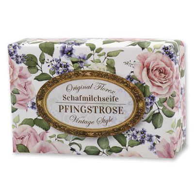 Schafmilchseife eckig 150g "Vintage-Motiv 144", Pfingstrose 