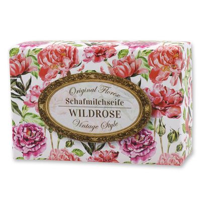 Schafmilchseife eckig 150g "Vintage-Motiv 149", Wildrose 