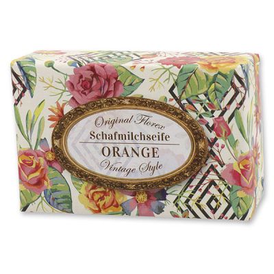 Schafmilchseife eckig 150g "Vintage-Motiv 166", Orange 