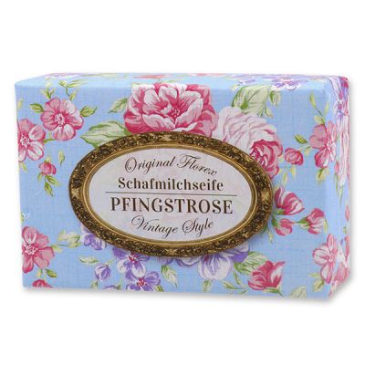 Schafmilchseife eckig 150g "Vintage-Motiv 17", Pfingstrose 