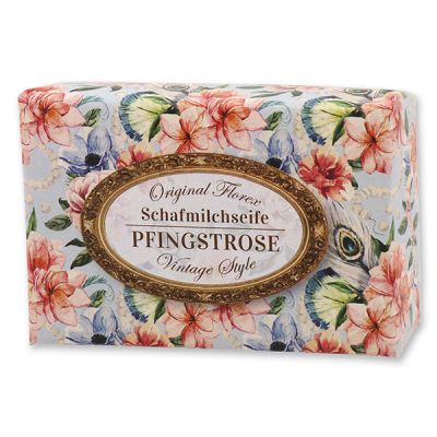 Schafmilchseife eckig 150g "Vintage-Motiv 170", Pfingstrose 