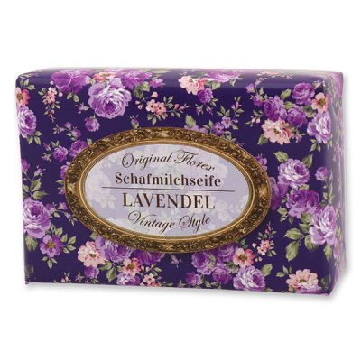 Schafmilchseife eckig 150g "Vintage-Motiv 173", Lavendel 