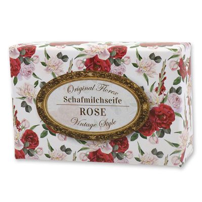 Schafmilchseife eckig 150g "Vintage-Motiv 190", Rose 
