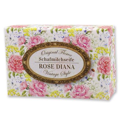 Schafmilchseife eckig 150g "Vintage-Motiv 192", Rose Diana 